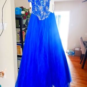 Dress royal blue tulle bottom sequin top